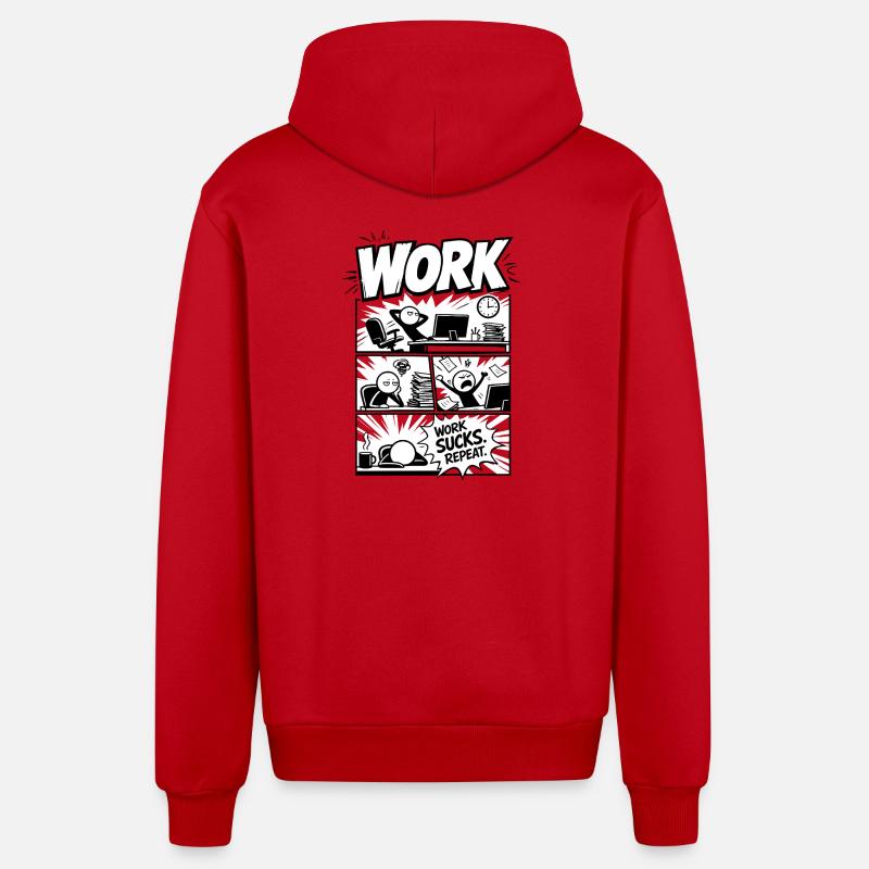 Work Sucks Repeat Comic - Organic Relaxed Hooded Jacket Made in EU - red