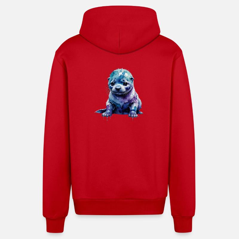 Loutre de phoque aquarelle - Veste à capuche bio décontractée fabriquée en UE - rouge