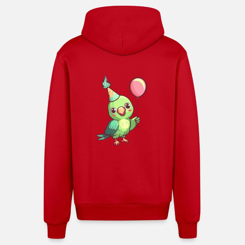 Bande dessinée d’anniversaire de perroquet - Veste à capuche bio décontractée fabriquée en UE - rouge