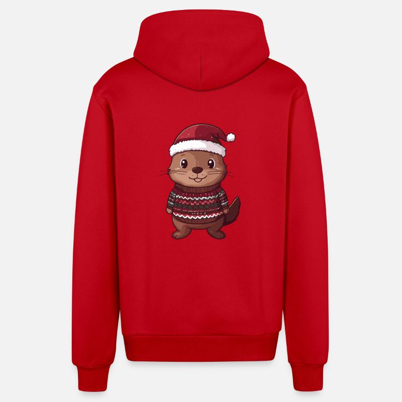 Noël du castor - Veste à capuche bio décontractée fabriquée en UE - rouge