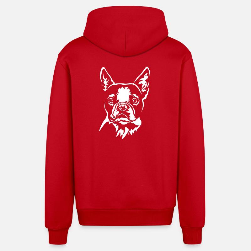 Boston Terrier tête « Black Edition » - Veste à capuche bio décontractée fabriquée en UE - rouge