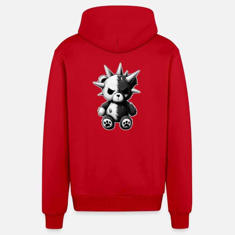 Split Skull Plush Bear Punk - Organic Relaxed Hooded Jacket Made in EU - red