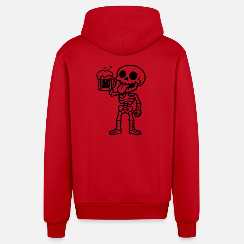 Skeleton Beer Comic - Veste à capuche bio décontractée fabriquée en UE - rouge