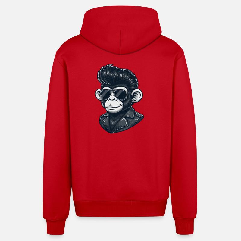 Cool Monkey Chimpanzee Sunglasses Rock and Roll - Organic relaxed hættejakke made in EU - rød