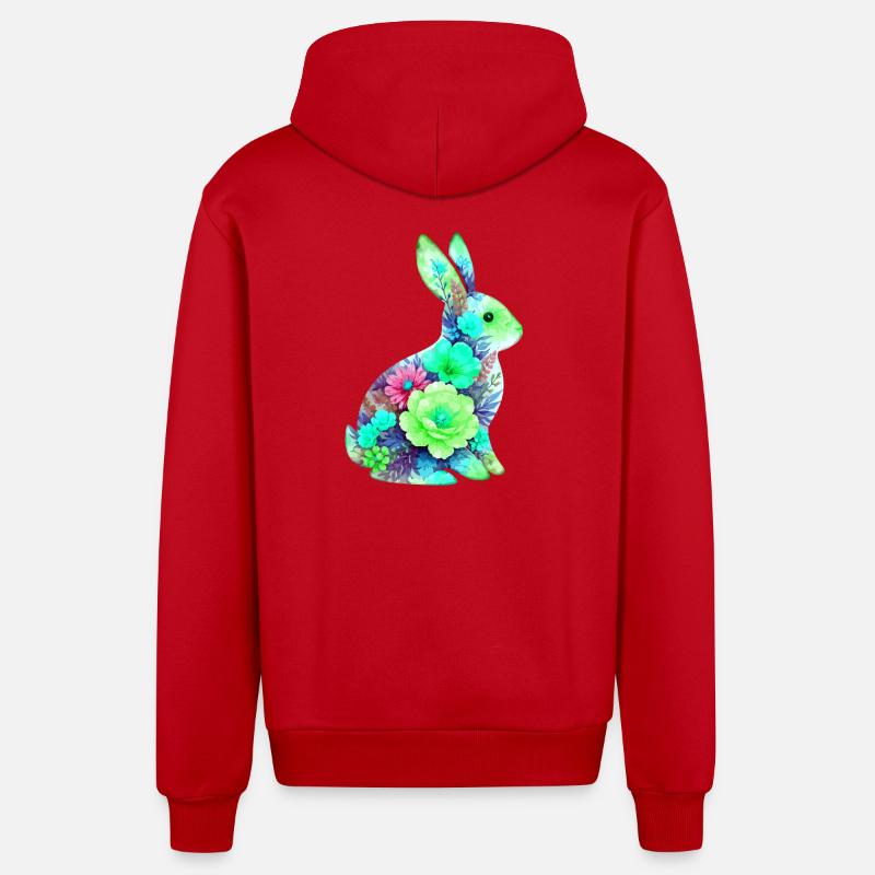 Fleurs aquarelles de lapin à Pâques - Veste à capuche bio décontractée fabriquée en UE - rouge