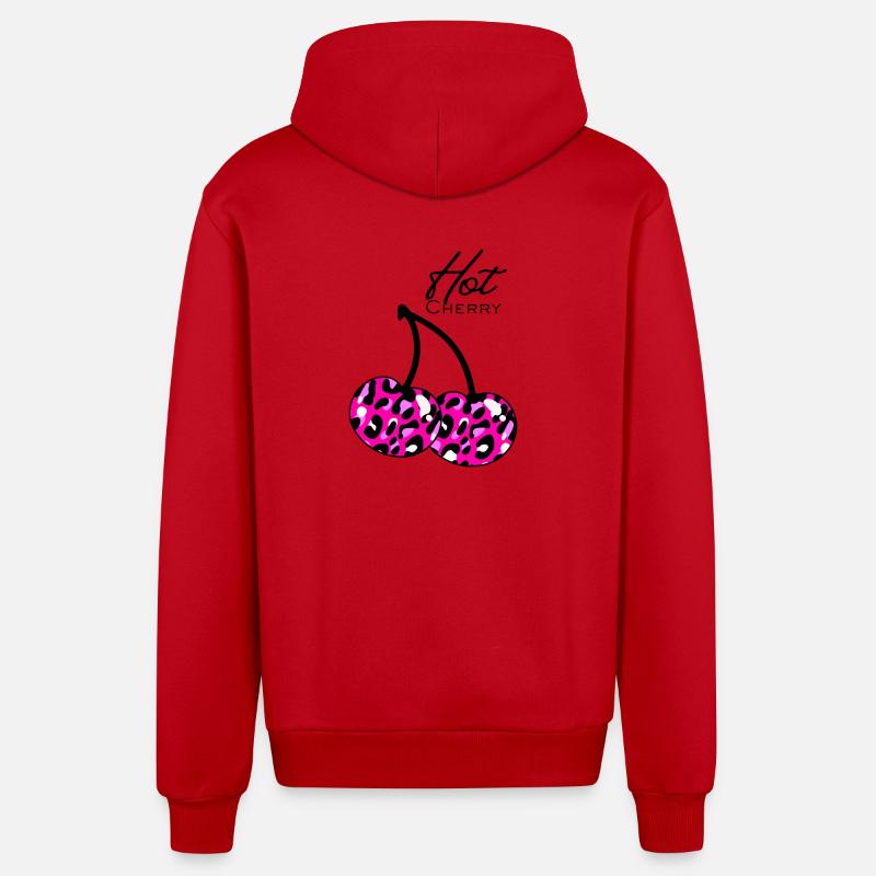 Pink leopard pattern cherry - Organic Relaxed Hooded Jacket Made in EU - red