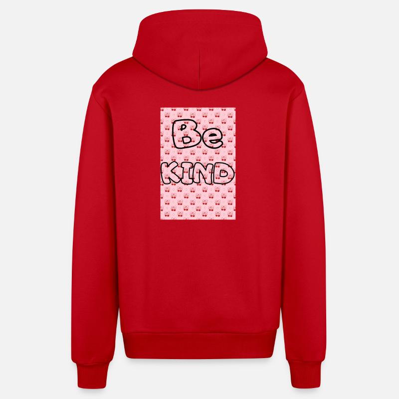 Be kind with cherry pattern - Organic Relaxed Hooded Jacket Made in EU - red