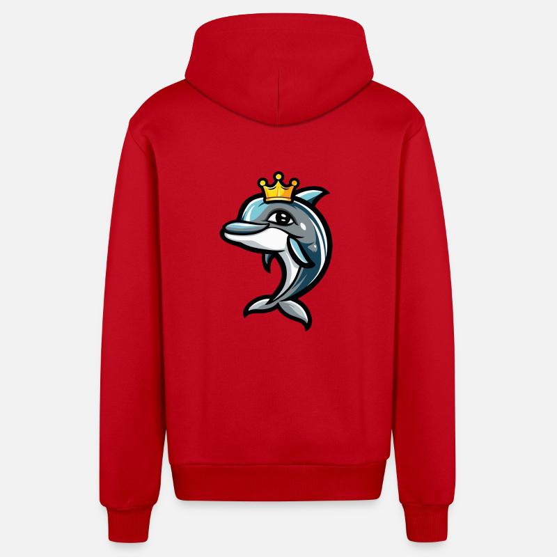 Dolphin Comic Crown - Organic Relaxed Hooded Jacket Made in EU - red