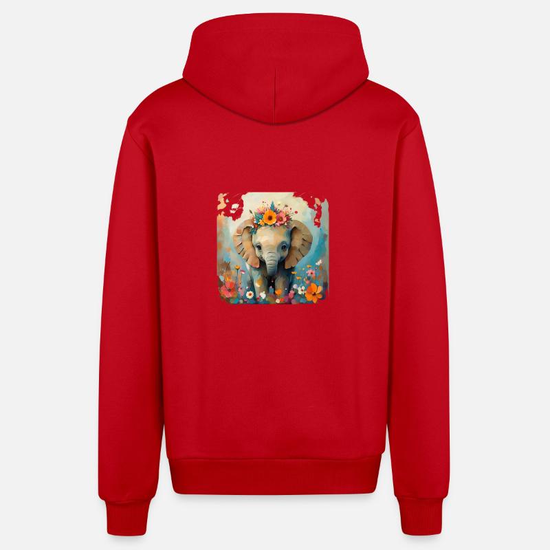Éléphant mignon - Veste à capuche bio décontractée fabriquée en UE - rouge