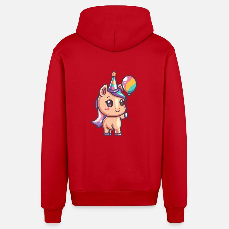 Bande dessinée d’anniversaire de cheval - Veste à capuche bio décontractée fabriquée en UE - rouge