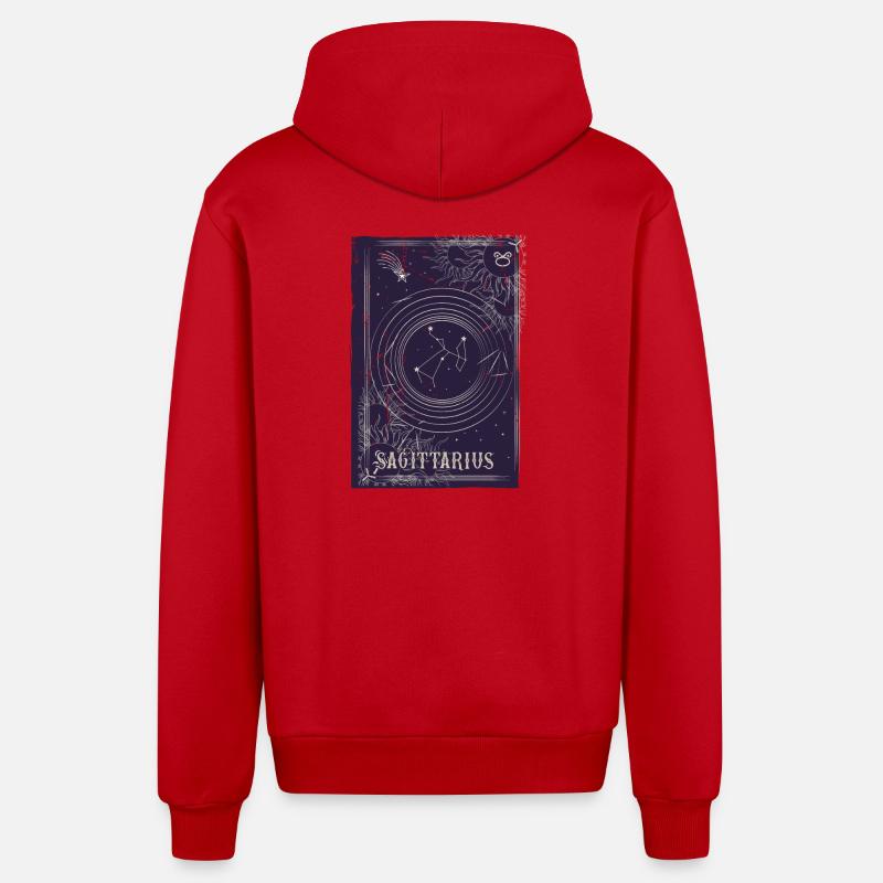 Constellation circulaire du Sagittaire - Veste à capuche bio décontractée fabriquée en UE - rouge