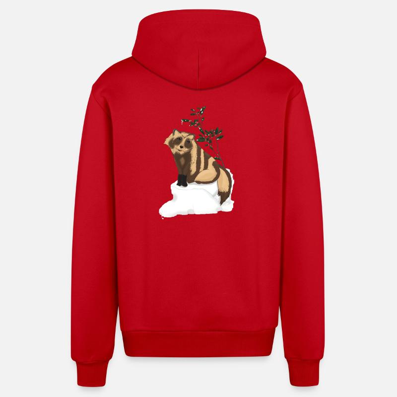 Tanuki sous le gui - Veste à capuche bio décontractée fabriquée en UE - rouge