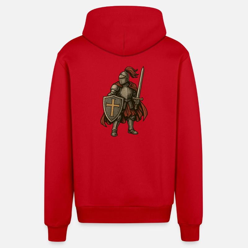Chevalier épique avec bouclier et épée - Veste à capuche bio décontractée fabriquée en UE - rouge