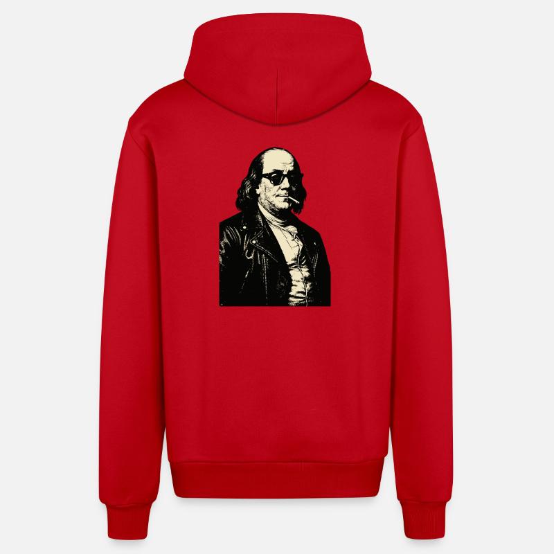 Benjamin Franklin avec portrait de rebelle cigarette - Veste à capuche bio décontractée fabriquée en UE - rouge
