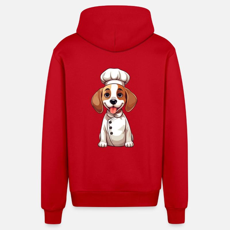 Cute Beagle Chef Comic Design - Organic Relaxed Hooded Jacket Made in EU - red