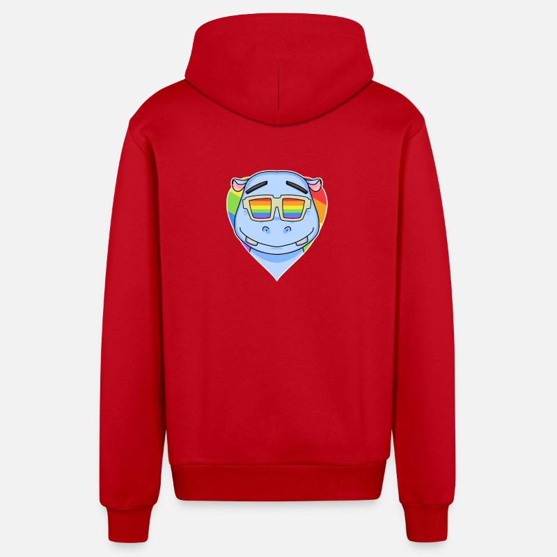 Regenbogen - Nilpferd mit Brille - Organic Relaxed Kapuzenjacke Made in EU - Rot