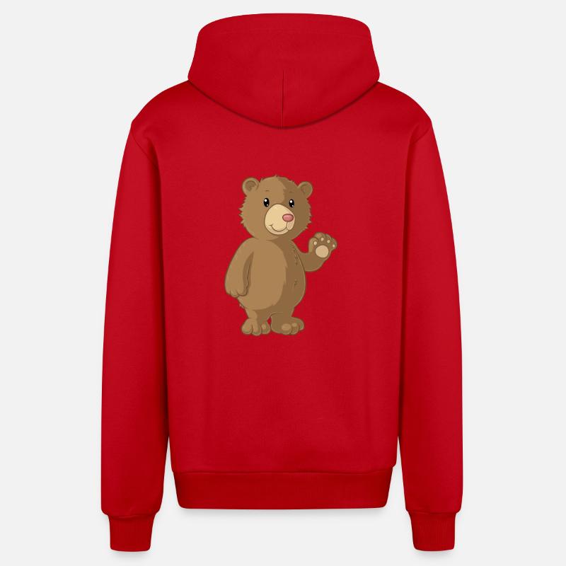 Winkender Comic Bär - Organic Relaxed Kapuzenjacke Made in EU - Rot