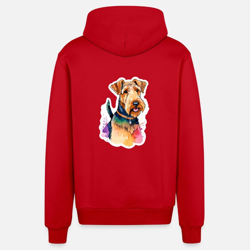 Airedale Terrier Aquarelle - Veste à capuche bio décontractée fabriquée en UE - rouge