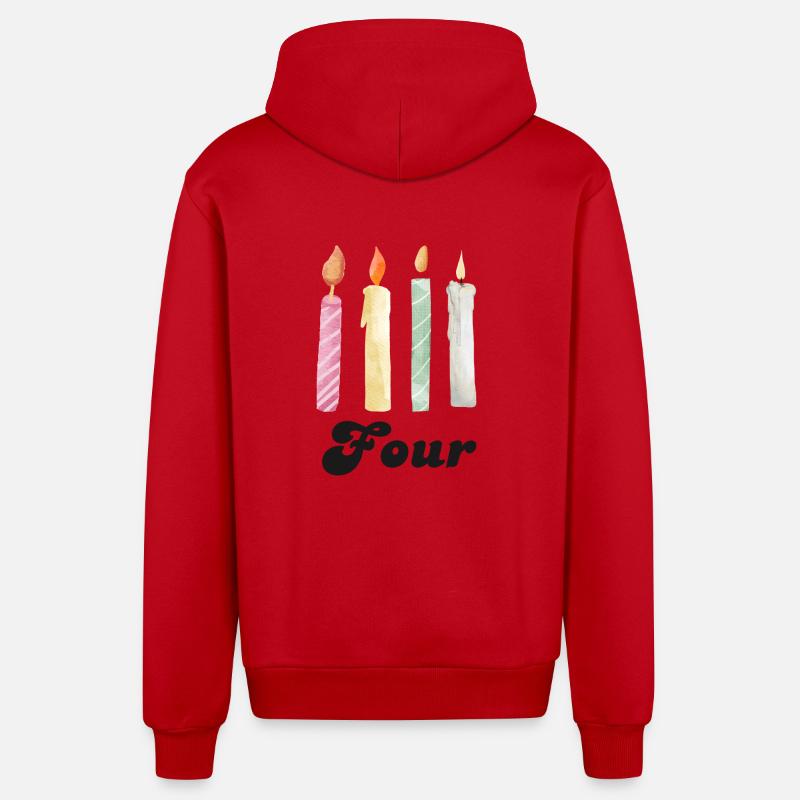 4e anniversaire bougie - Veste à capuche bio décontractée fabriquée en UE - rouge