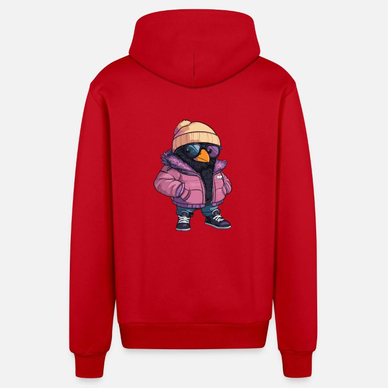 Raven Crow Cool Comic - Organic Relaxed Hooded Jacket Made in EU - red