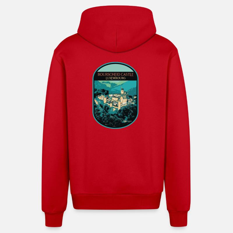 Émerveillez-vous devant le château de Bourscheid - Veste à capuche bio décontractée fabriquée en UE - rouge