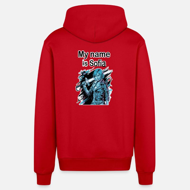 My name is Sofia 2026 - Veste à capuche bio décontractée fabriquée en UE - rouge