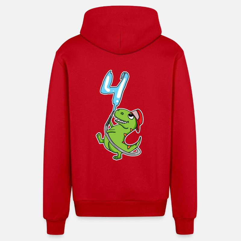 4e anniversaire dinosaure - Veste à capuche bio décontractée fabriquée en UE - rouge