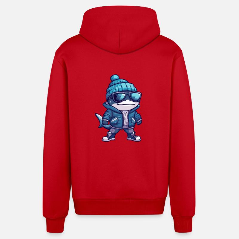 Bande dessinée d’hiver requin - Veste à capuche bio décontractée fabriquée en UE - rouge