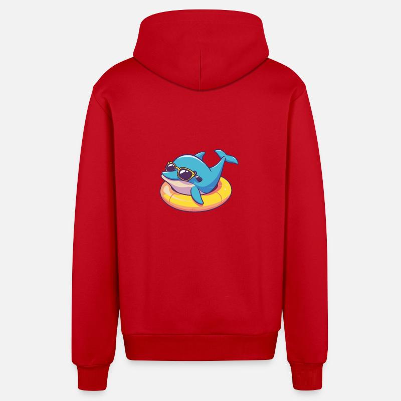 Dauphin Bande Dessinée Cool - Veste à capuche bio décontractée fabriquée en UE - rouge