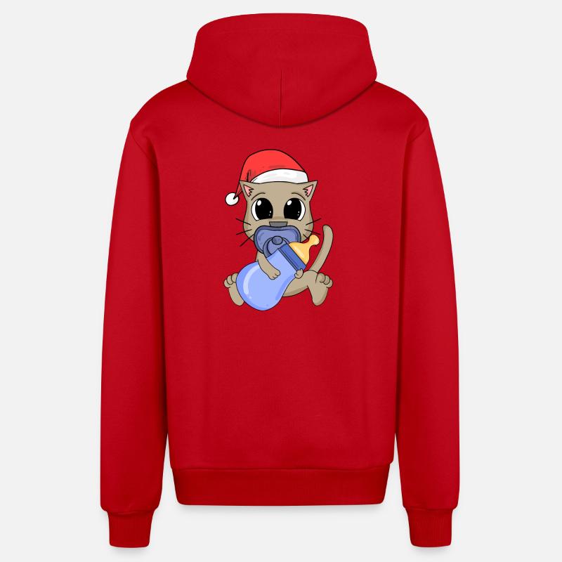 Chat Bébé Noël - Veste à capuche bio décontractée fabriquée en UE - rouge