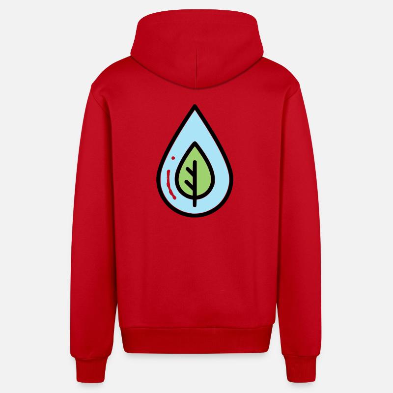 Éco de feuilles à goutte d’eau - Veste à capuche bio décontractée fabriquée en UE - rouge