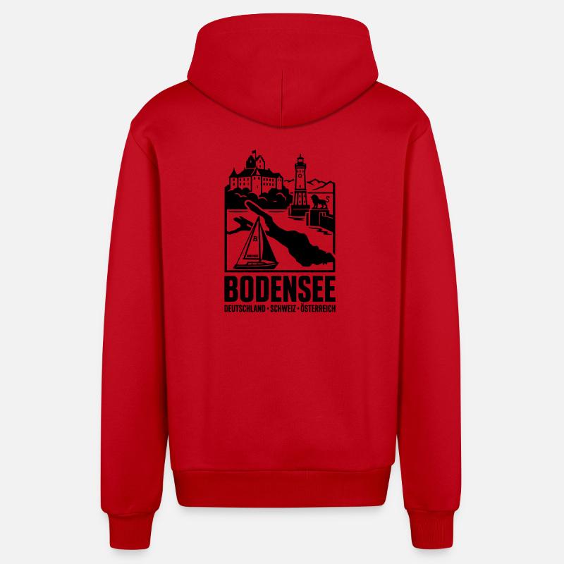 Bodensee Silhouette Wahrzeichen - Organic Relaxed Kapuzenjacke Made in EU - Rot