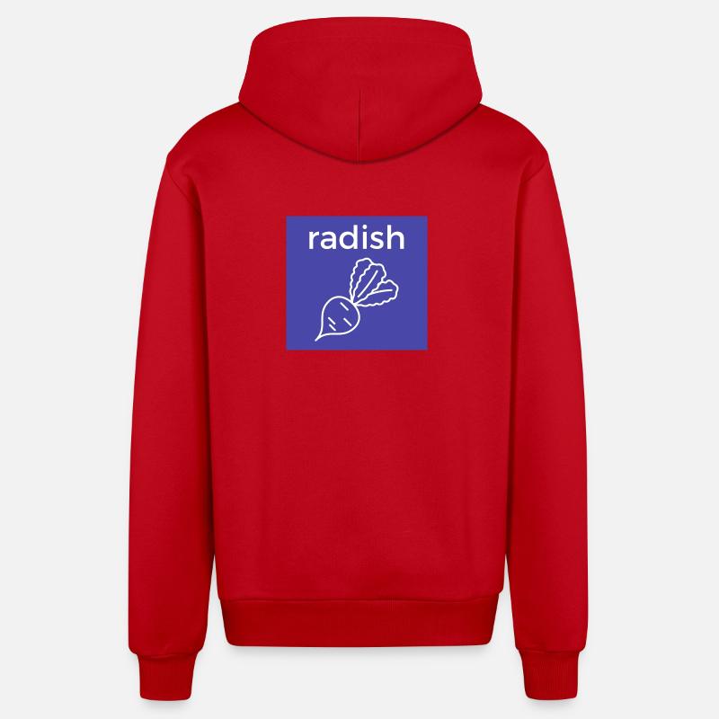 Radieschen Linienstil auf Blau - Organic Relaxed Kapuzenjacke Made in EU - Rot
