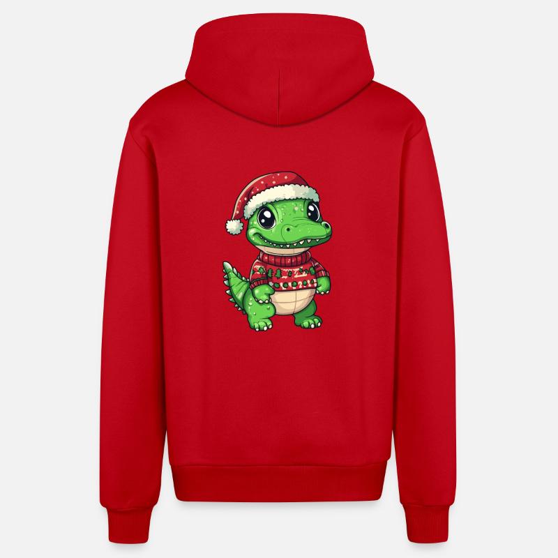 Alligator Christmas Comic - Organic Relaxed Hooded Jacket Made in EU - red