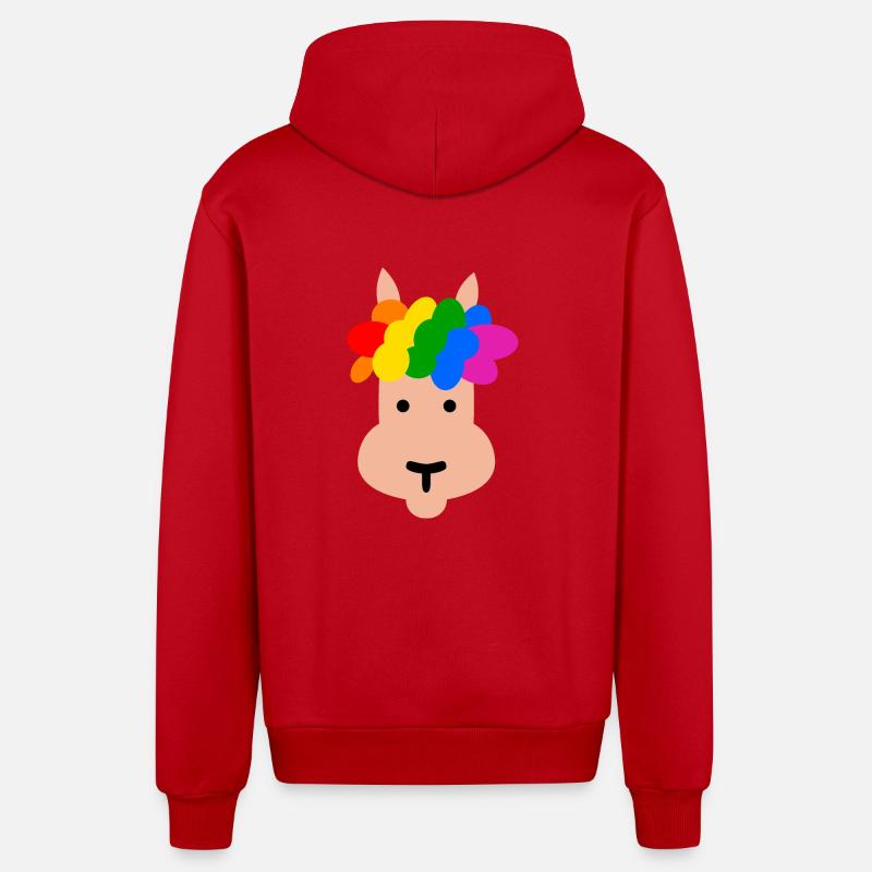 Lama avec coiffure arc-en-ciel - Veste à capuche bio décontractée fabriquée en UE - rouge