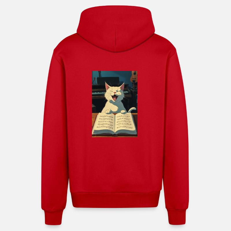 Un chaton mignon chante - Veste à capuche bio décontractée fabriquée en UE - rouge