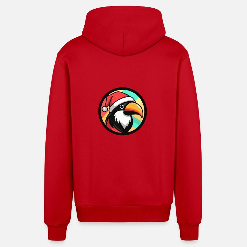 Toucan oiseau Noël Noël - Veste à capuche bio décontractée fabriquée en UE - rouge