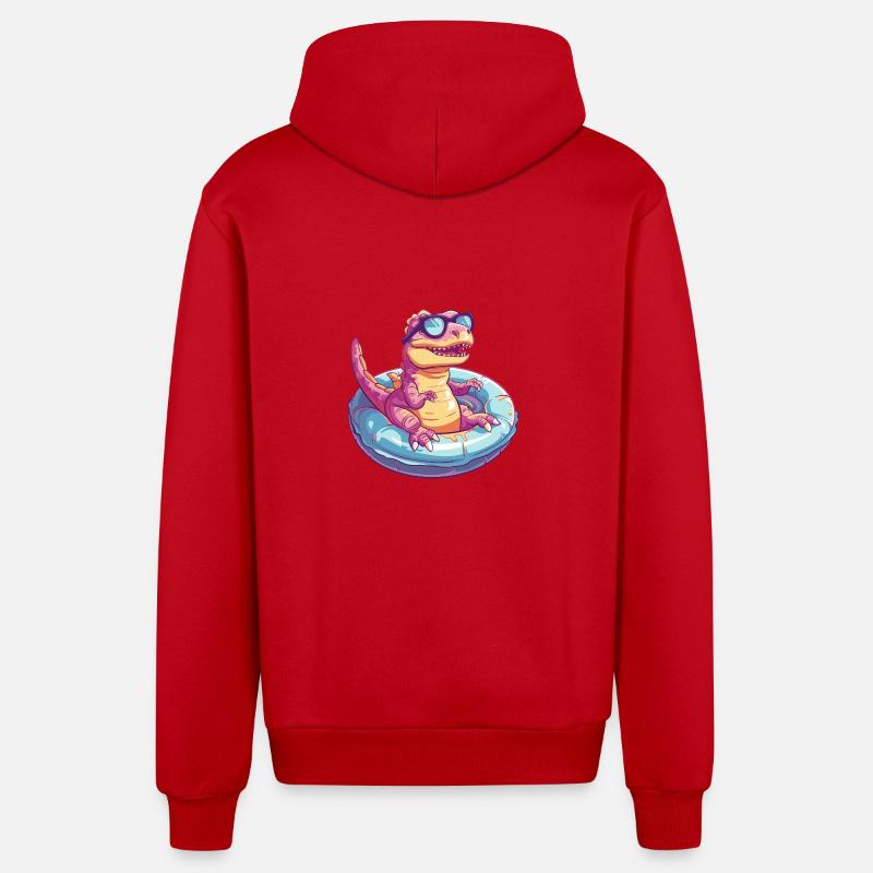 Dinosaur T-Rex Comic Cool - Organic Relaxed Hooded Jacket Made in EU - red