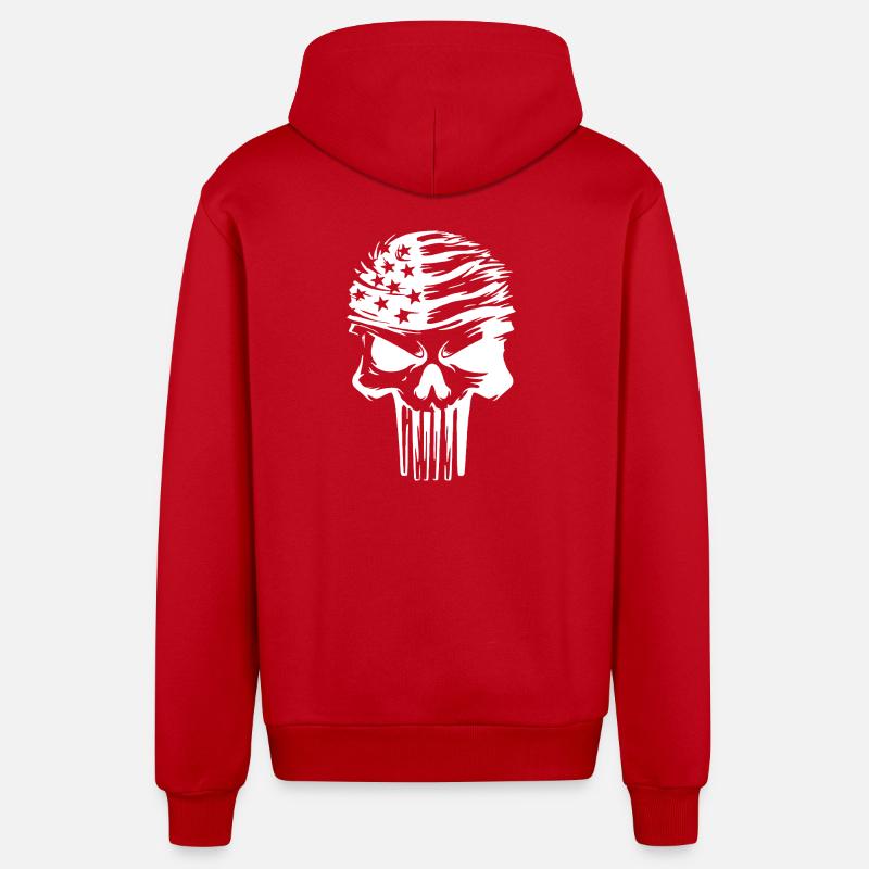 Conception graphique de crâne étoilé - Veste à capuche bio décontractée fabriquée en UE - rouge