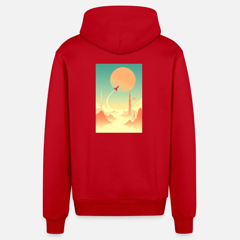 First Journeys Beyond Distant Horizons - Organic Relaxed Hooded Jacket Made in EU - red
