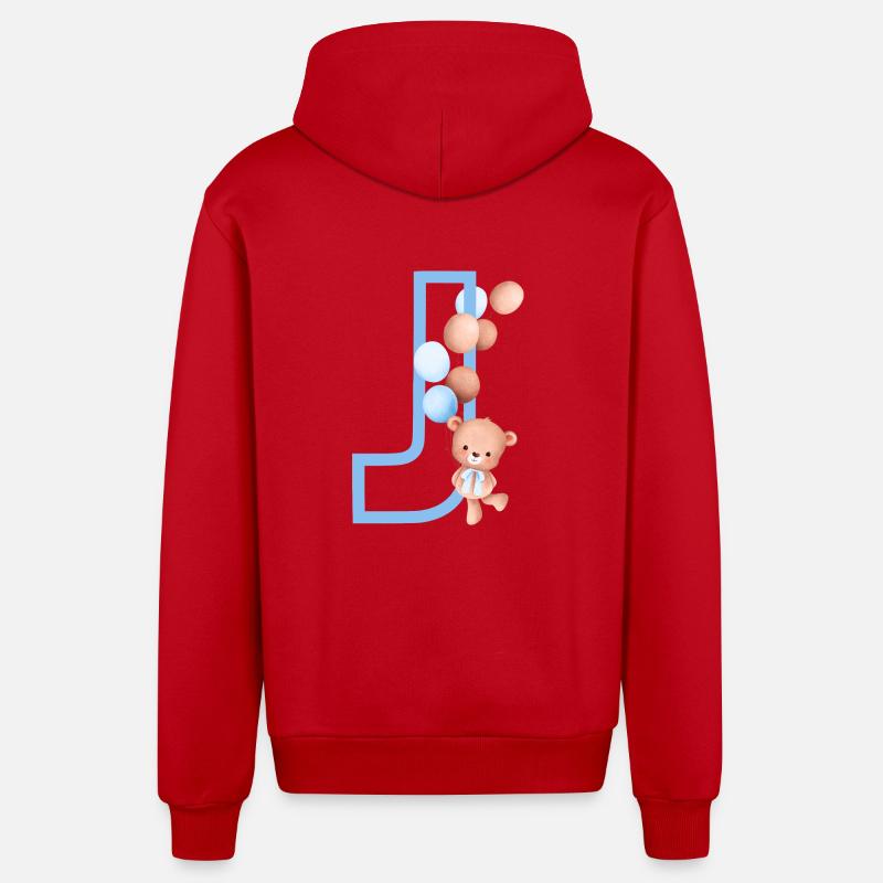 Blauer Bär J Buchstabe - Organic Relaxed Kapuzenjacke Made in EU - Rot