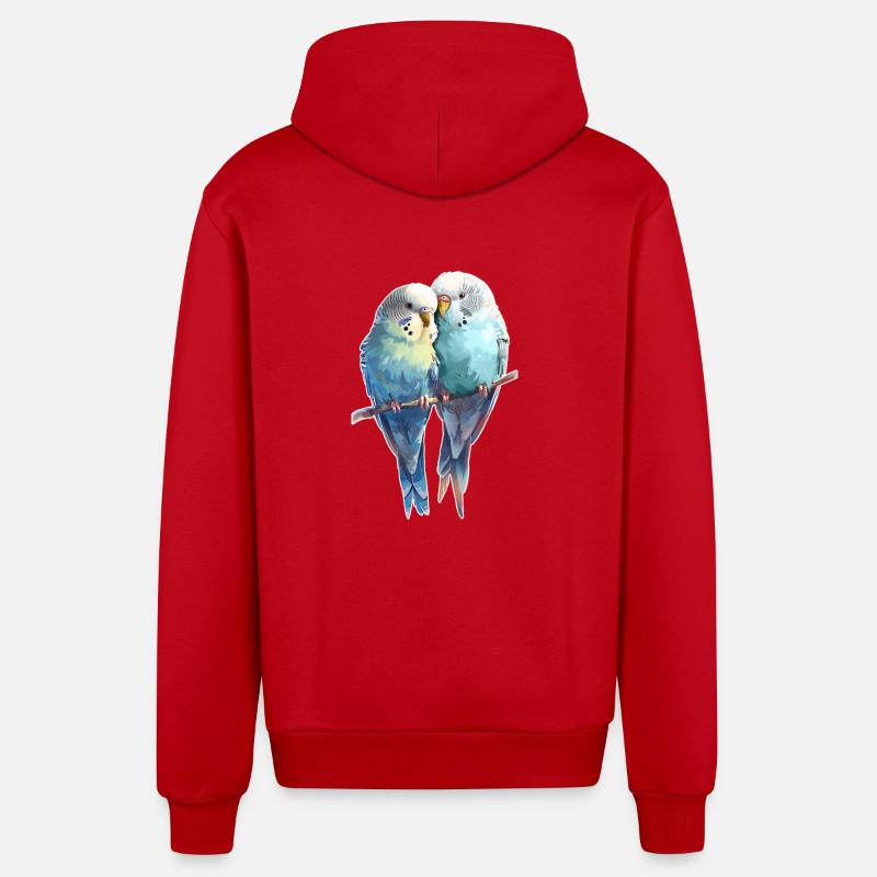 Paire de perruches - Veste à capuche bio décontractée fabriquée en UE - rouge