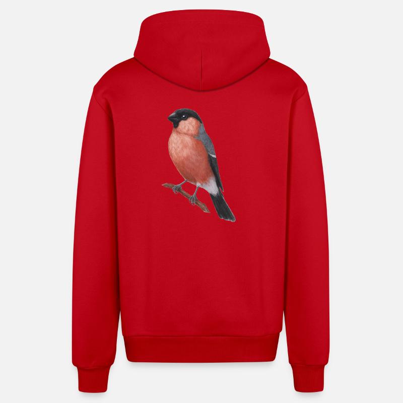 Illustration aquarelle du bouvreuil eurasien - Veste à capuche bio décontractée fabriquée en UE - rouge