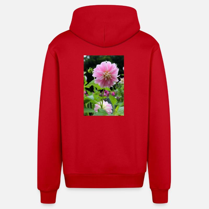 Dahlia rose rose fleur, fleur - Veste à capuche bio décontractée fabriquée en UE - rouge