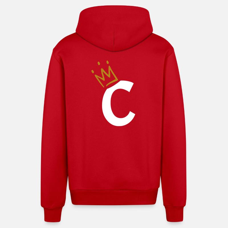 Lettre C - initiale lettre C - Veste à capuche bio décontractée fabriquée en UE - rouge