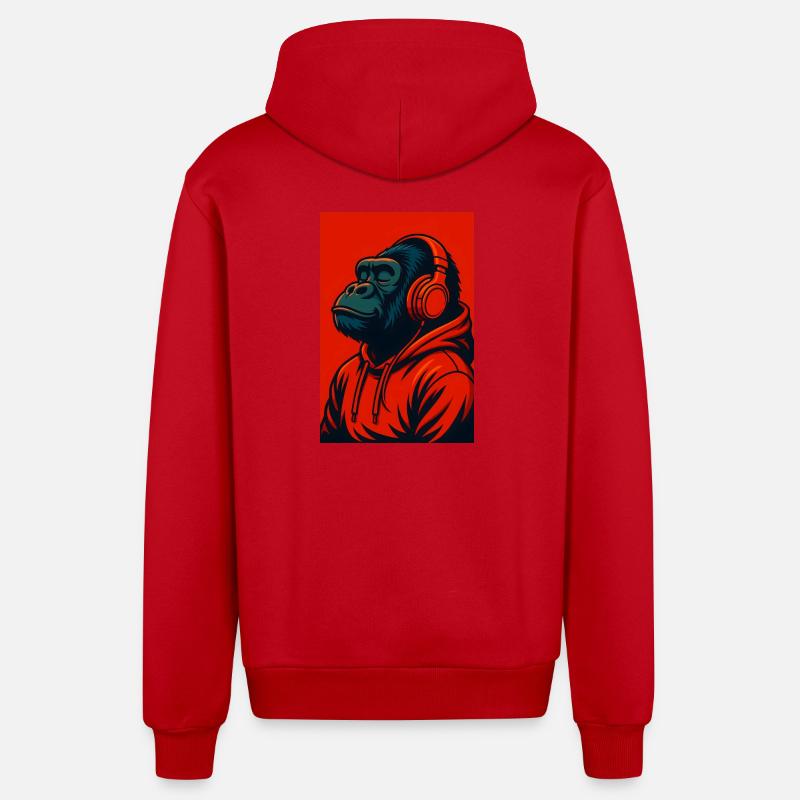 Gorilla im Kapuzenpullover mit Kopfhörern - Organic Relaxed Kapuzenjacke Made in EU - Rot