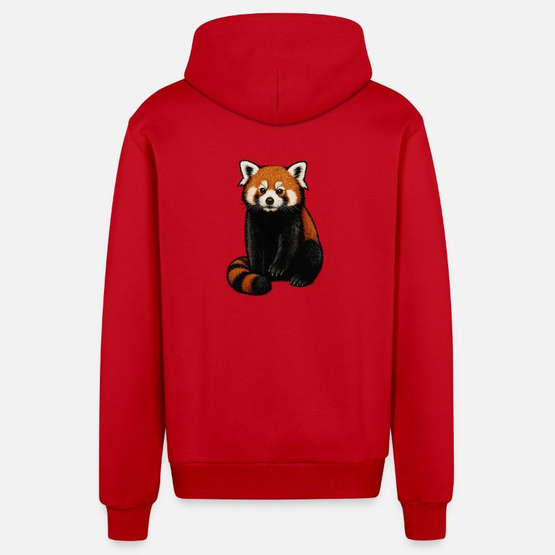 Illustration de câlin de panda roux - Veste à capuche bio décontractée fabriquée en UE - rouge
