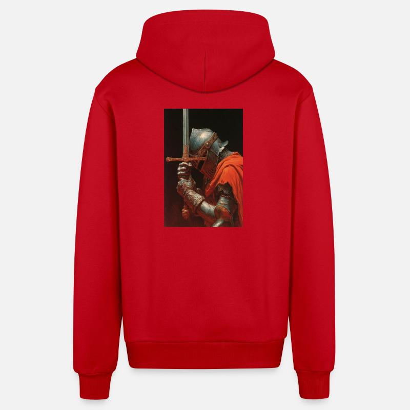 Chevalier médiéval avec épée - Veste à capuche bio décontractée fabriquée en UE - rouge