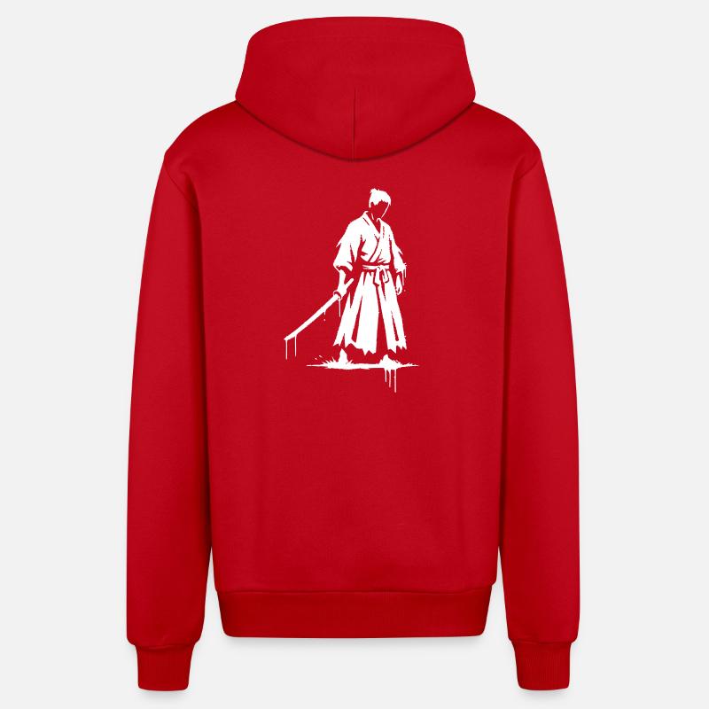 Graffiti de guerrier samouraï ronin triste - Veste à capuche bio décontractée fabriquée en UE - rouge