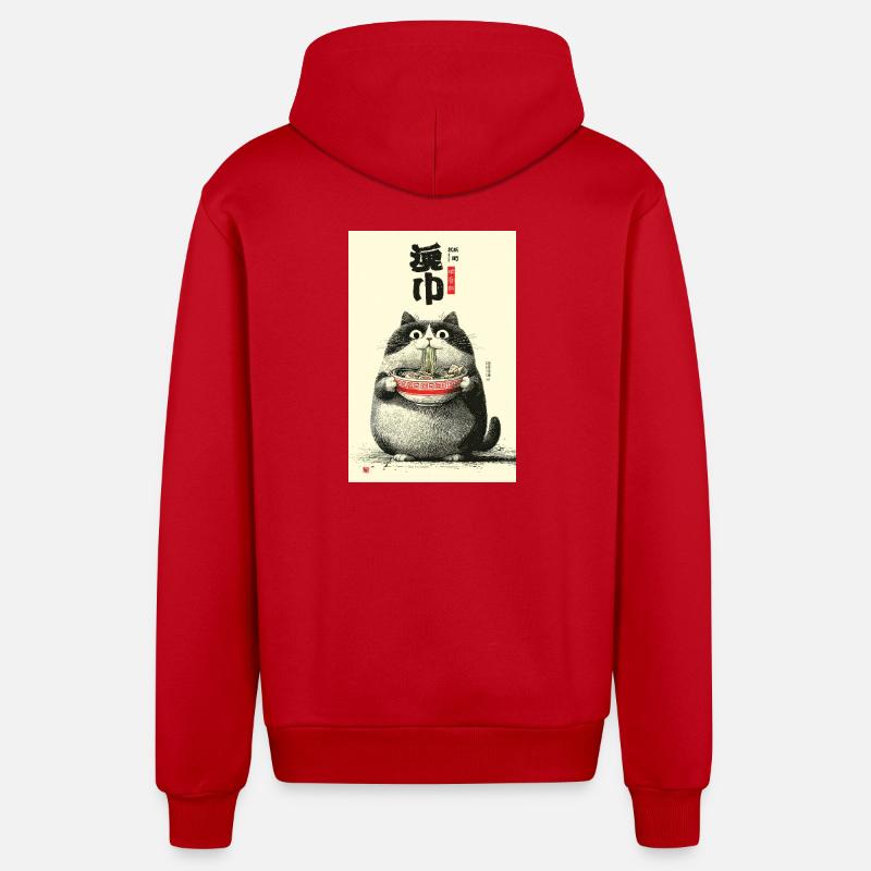 Portrait du chat ramen - Veste à capuche bio décontractée fabriquée en UE - rouge